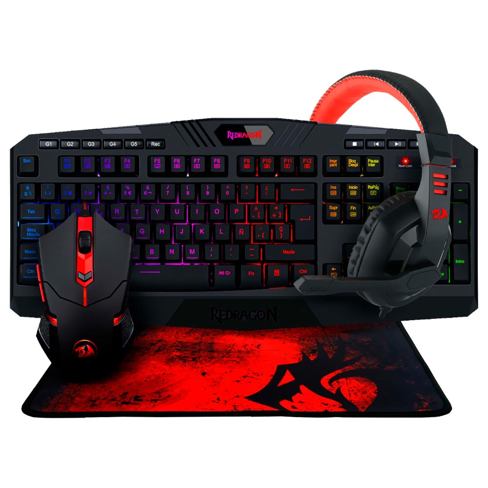 Kit Gamer Redragon Essentials S101-BA-2 Teclado + Mouse + Mousepad + Fone / RGB / Espanhol - Preto