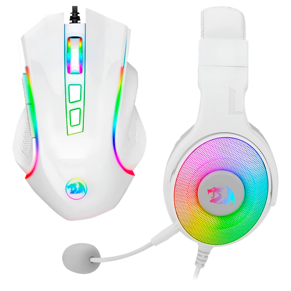 Kit Gamer Redragon Essentials S129W Teclado + Mouse + Fone / RGB / RED / Inglês - Branco