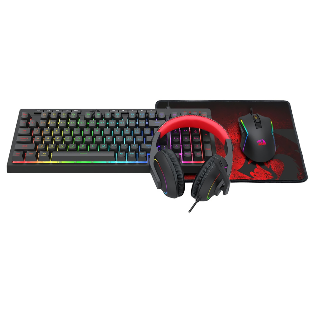 Kit Gamer Redragon Essentials S148 Teclado + Mouse + Mousepad + Fone / RGB / Inglês - Preto