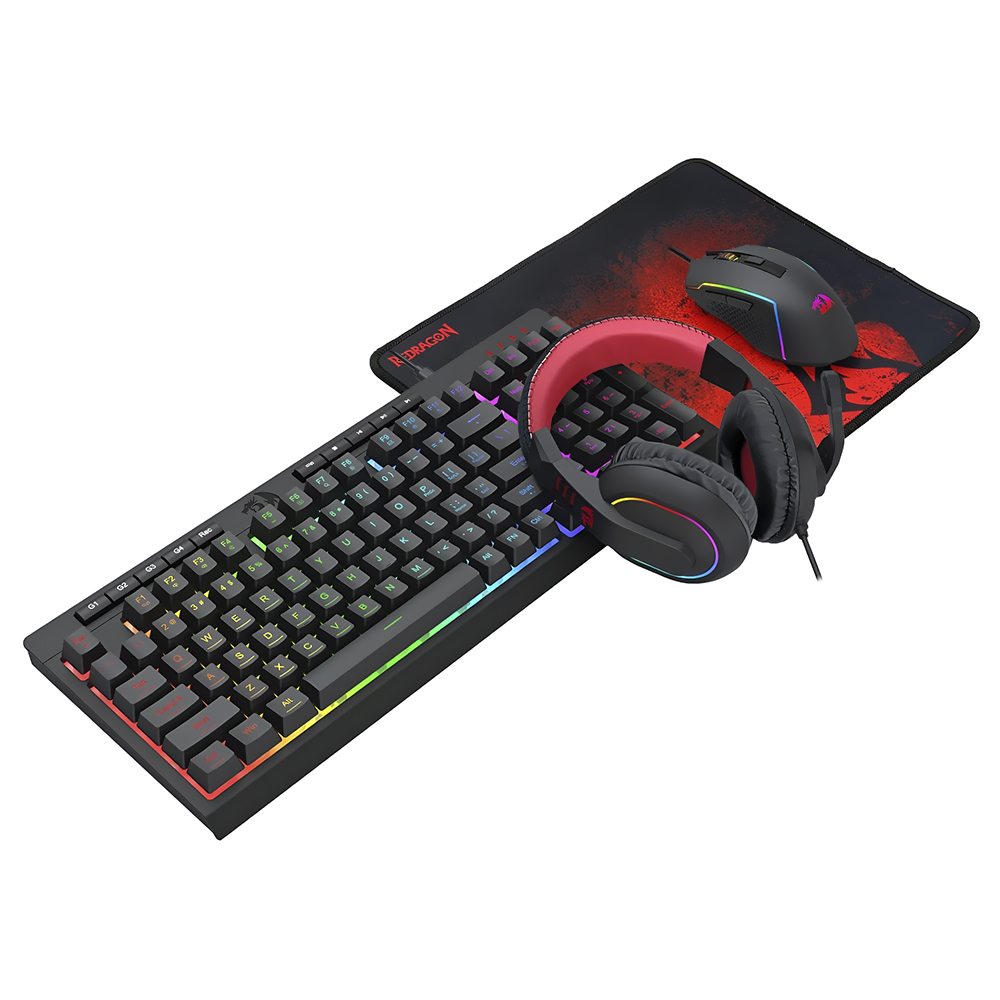 Kit Gamer Redragon Essentials S148 Teclado + Mouse + Mousepad + Fone / RGB / Inglês - Preto