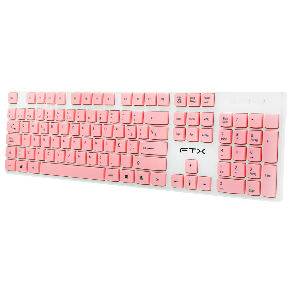 Teclado + Mouse FTX GK600 Wireless / Espanhol - Branco / Rosa