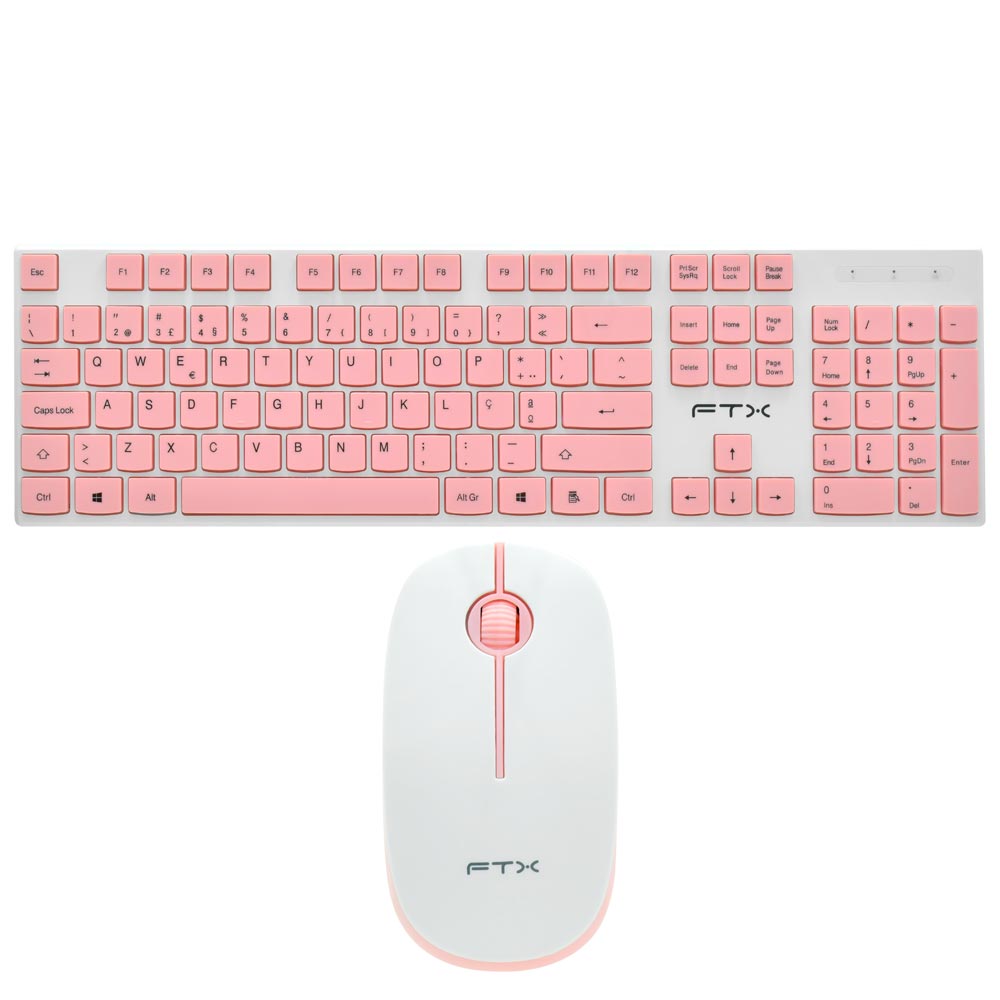 Teclado + Mouse FTX GK600 Wireless / Português - Branco / Rosa