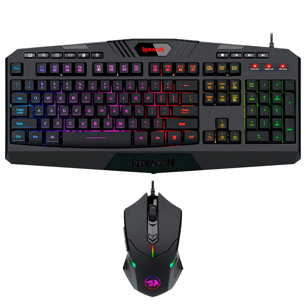 Teclado + Mouse Gamer Redragon Essentials S101-5 USB / RGB / Inglês - Preto