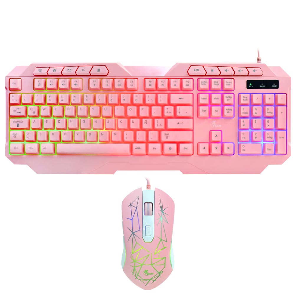 Teclado + Mouse Gamer Xtech Mirana XTK-540S USB / RGB / Espanhol - Rosa