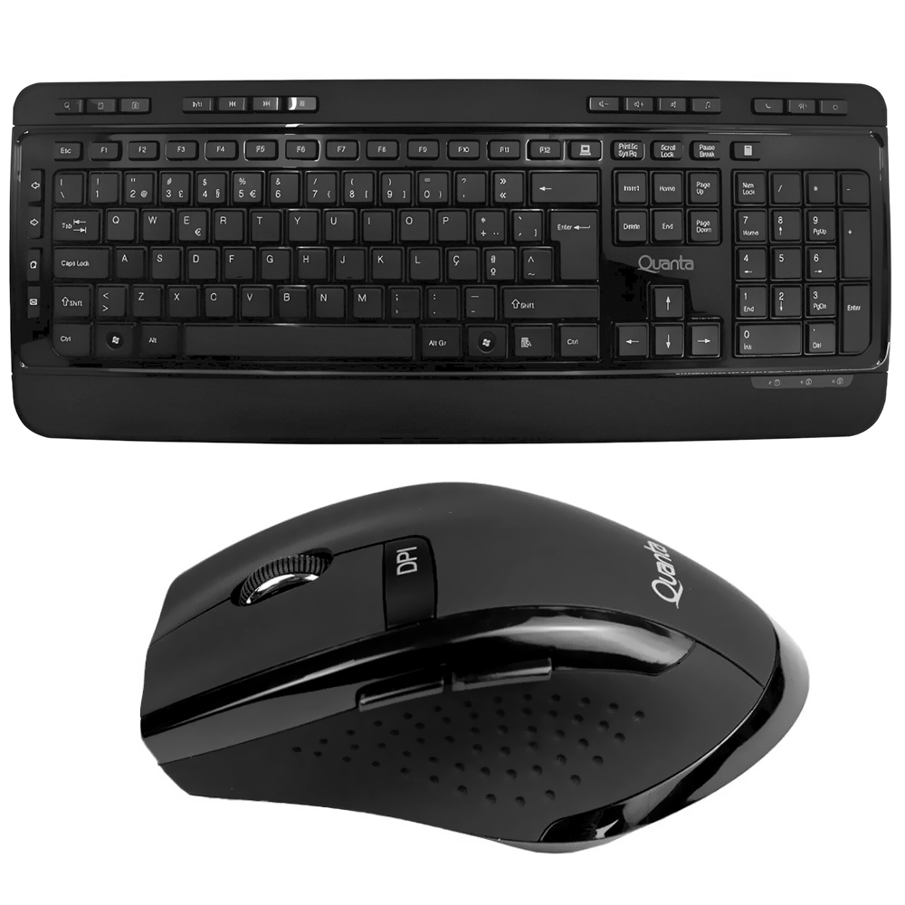Teclado + Mouse Quanta QTKTM1600 Wireless / Português - Preto + Fone QTAGE10