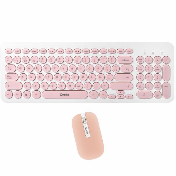 Teclado + Mouse Quanta QTKTM20 Wireless / Espanhol - Branco / Rosa