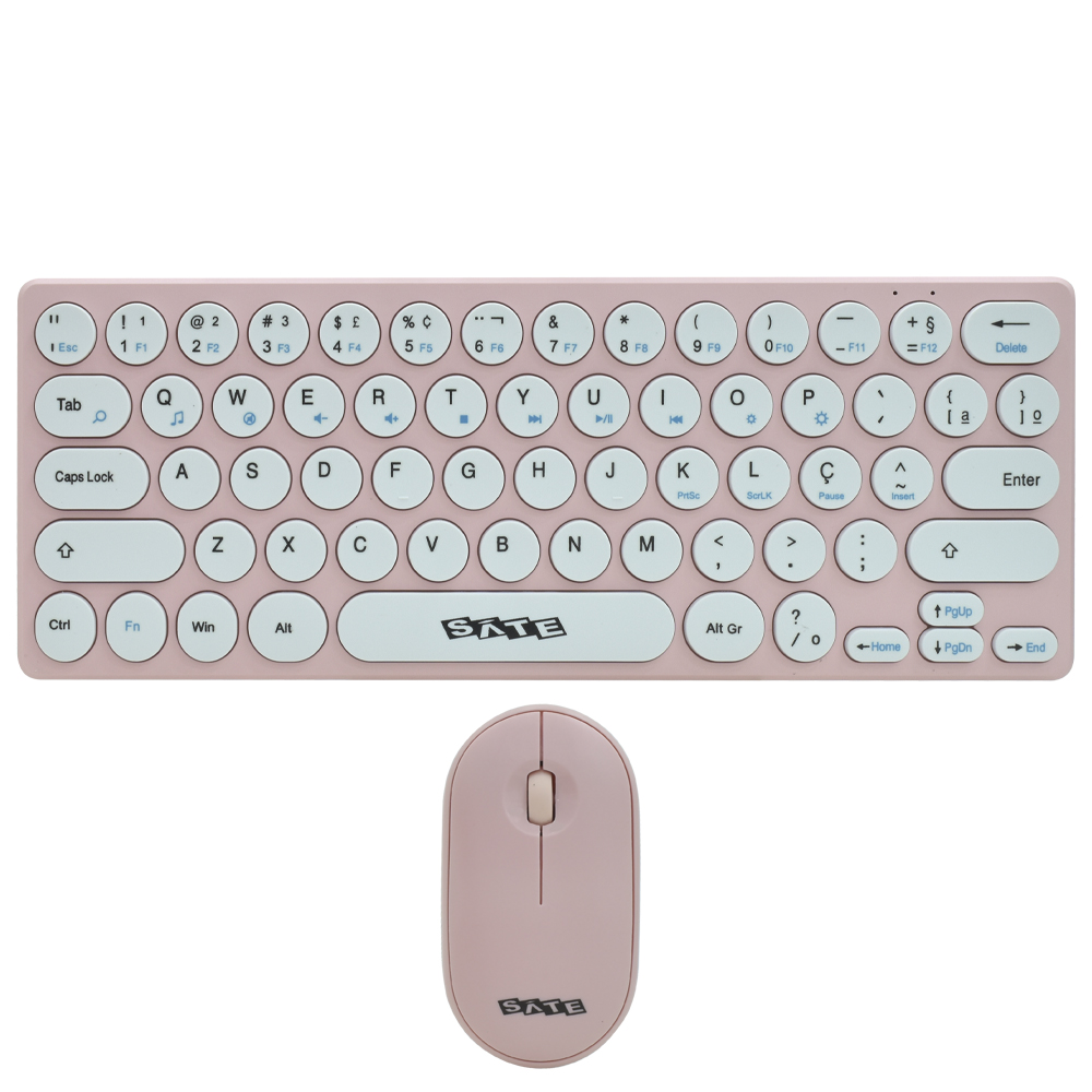 Teclado + Mouse Satellite AK-6031G Mini Wireless / Português - Rosa / Branco