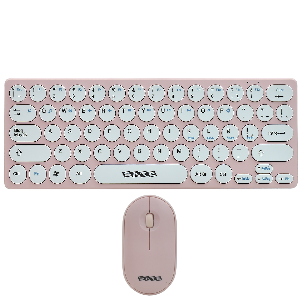 Teclado + Mouse Satellite AK-6032G Mini Wireless / Espanhol - Rosa / Branco