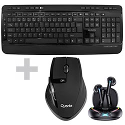 TECLADO + MOUSE WIRELESS QUANTA QTKTM1600 PORTUGUES PRETO + FONE QTAGE10