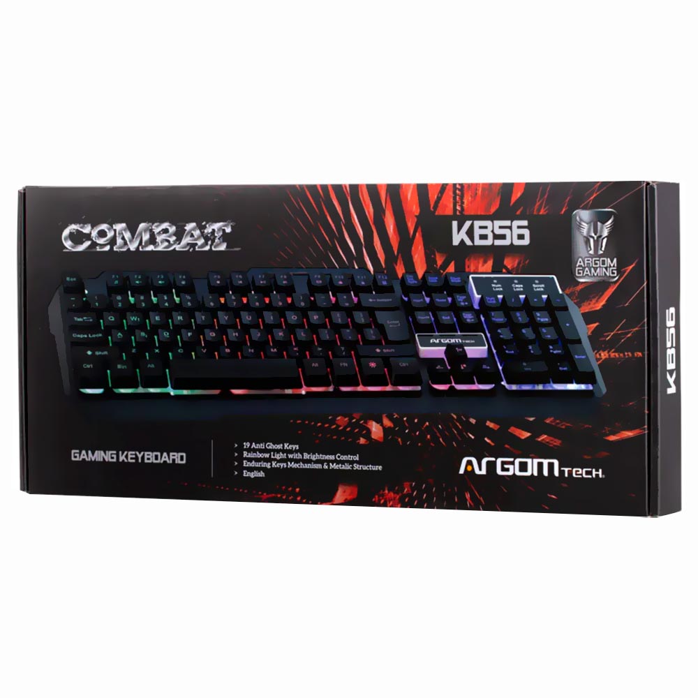 Teclado Gamer Argom Tech ARG-KB-2056BK Combat USB / RGB / Inglês - Preto