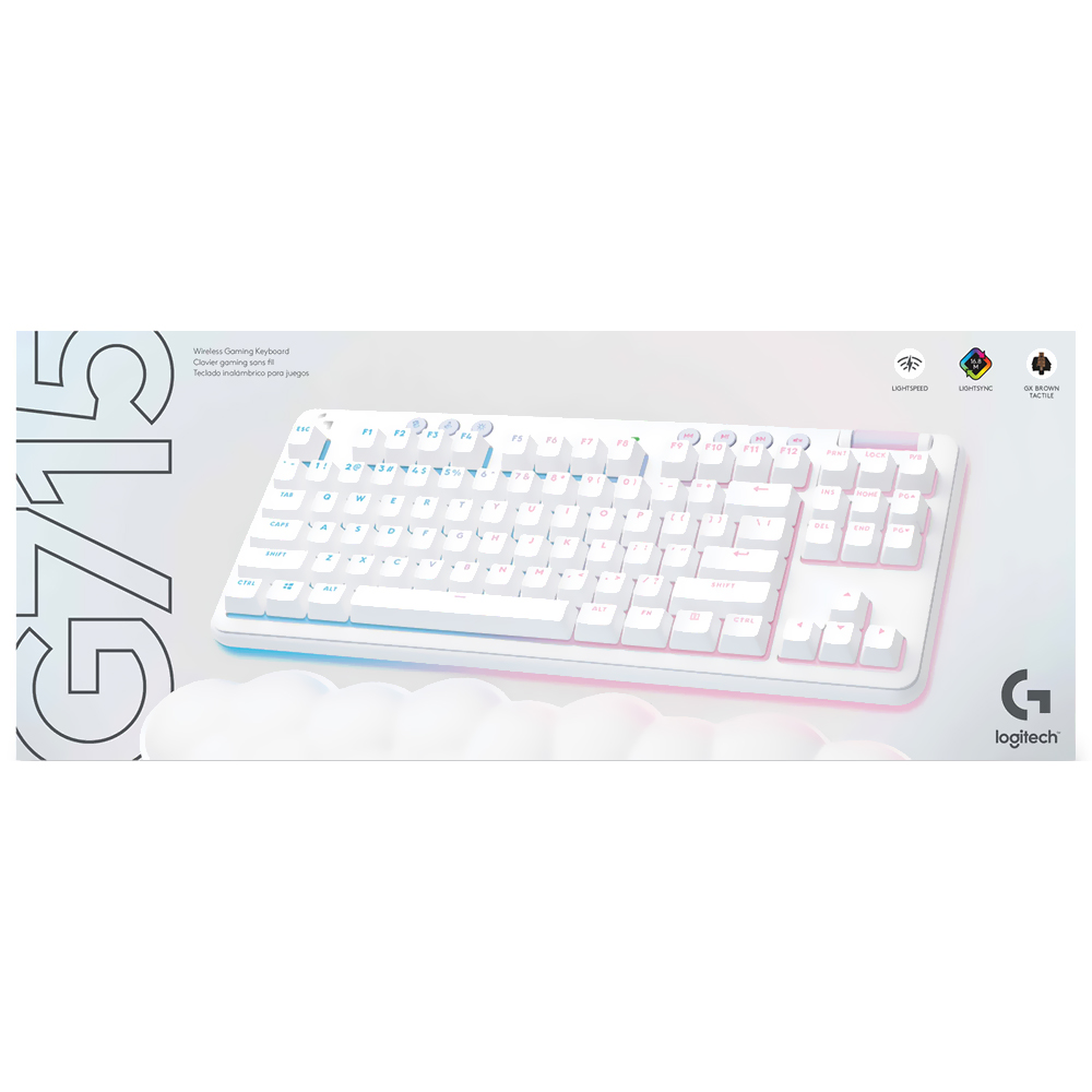 Teclado Gamer Logitech G715 LightSpeed Wireless / Brown / RGB / Inglês - Branco (920-010453)