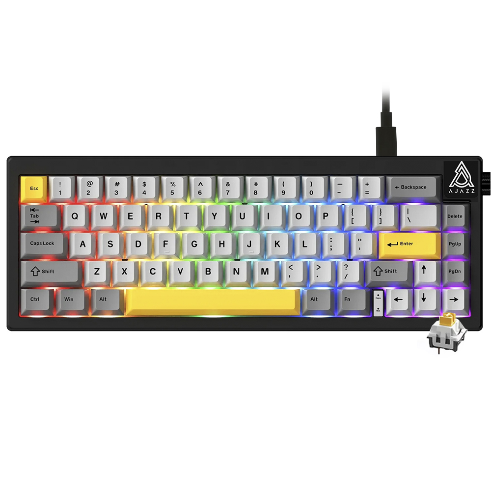Teclado Gamer Mecânico Ajazz AK650 Nacodexx Mini USB / RGB / Moon Yellow / Inglês - Cinza / Branco (986451)