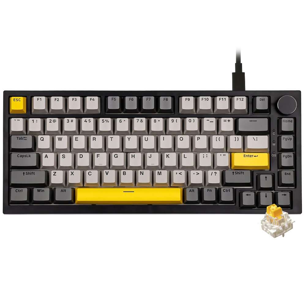 Teclado Gamer Mecânico Ajazz AK820 Nacodexx USB / RGB / Moon Yellow / Inglês - Cinza / Branco
