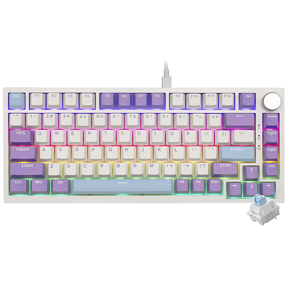 Teclado Gamer Mecânico Ajazz AK820 Nacodexx USB / RGB / Sea Salt / Inglês - Branco / Roxo (980190)
