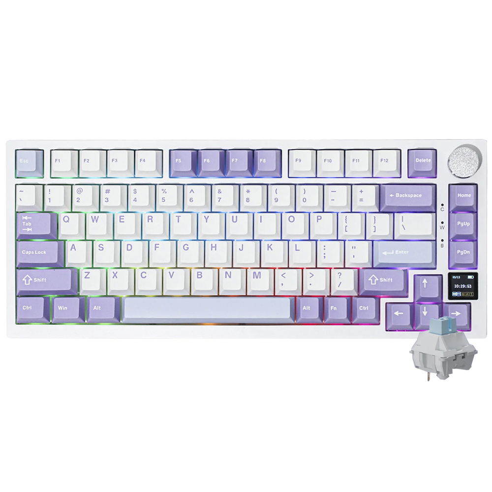 Teclado Gamer Mecânico Ajazz AK820 Pro Nacodexx Wireless / RGB / Flying Fish / Inglês - Branco / Roxo (980794)