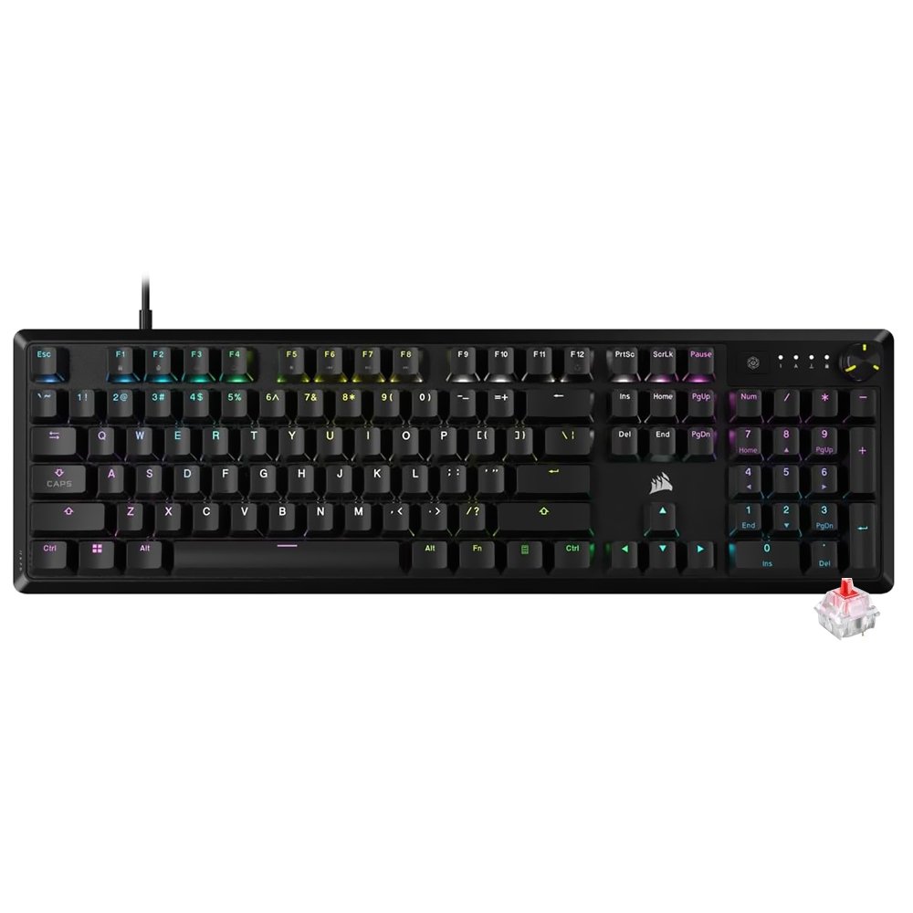 Teclado Gamer Mecânico Corsair K70 Core USB / RGB / RED / Inglês - Preto (CH-910971E-NA)