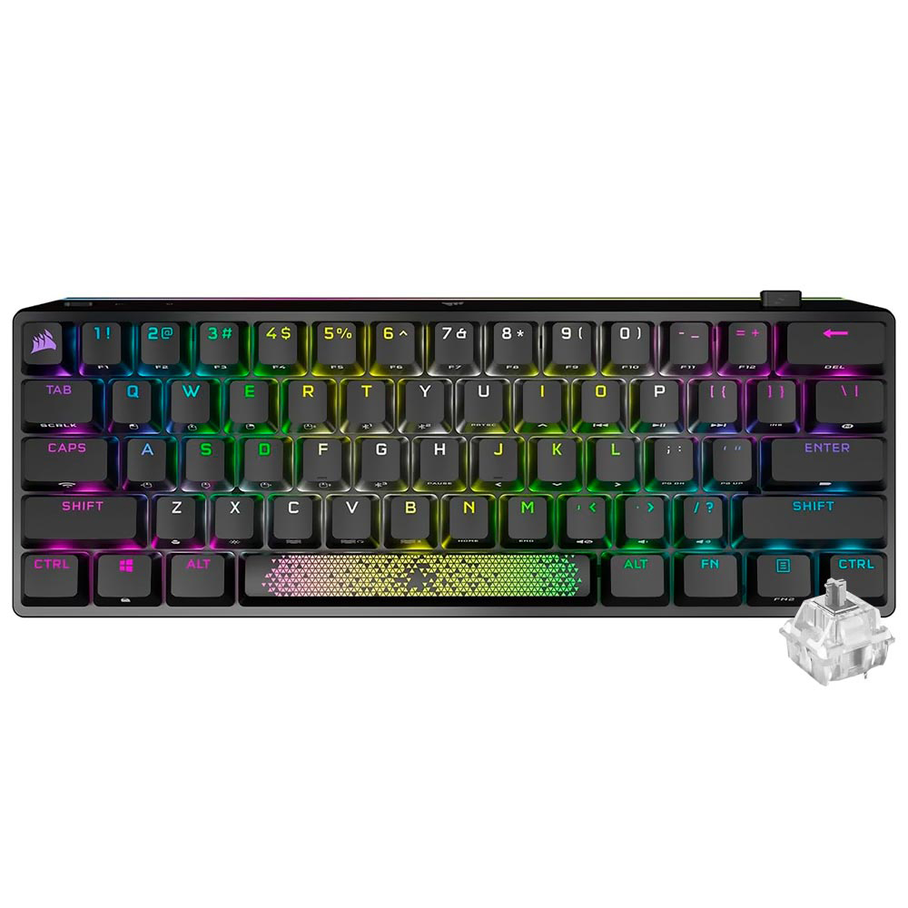 Teclado Gamer Mecânico Corsair K70 RGB Mini Pro Wireless / Cherry MX Silver / Inglês - Preto (CH-9189014-NA)