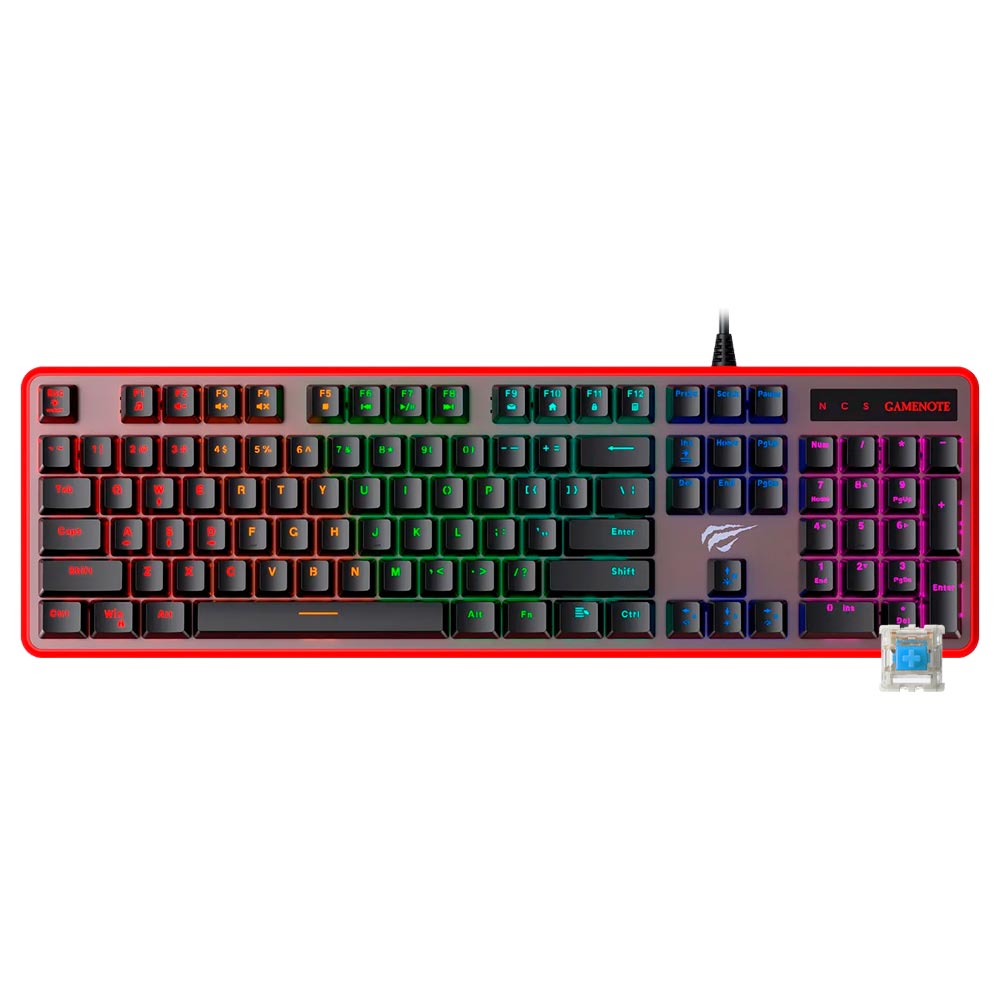 Teclado Gamer Mecânico Havit Gamenote KB870L USB / Blue / Inglês - Preto / Vermelho