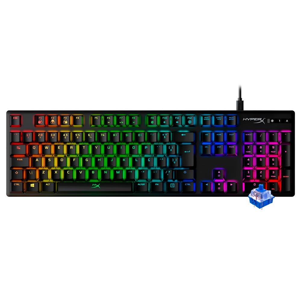 Teclado Gamer Mecânico Kingston Hyperx Alloy Origins USB / RGB / Cherry MX Blue / Português - Preto (HX-KB6BLX-BR)