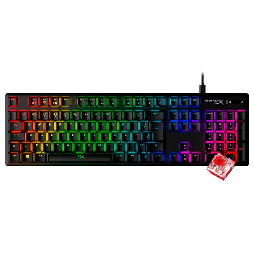 Teclado Gamer Mecânico Kingston Hyperx Alloy Origins USB / RGB / Cherry RED / Português - Preto (HX-KB6RDX-BR)