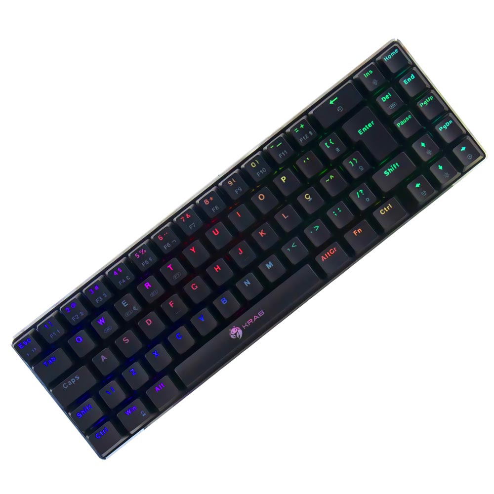 Teclado Gamer Mecânico KRAB KBMGK50 Inferno Wireless / RGB / Brown / Português - Preto