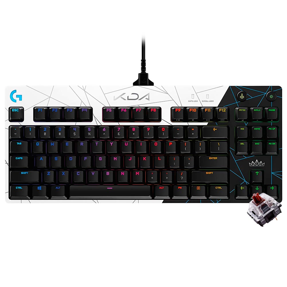 Teclado Gamer Mecânico Logitech KDA Pro GX Brown USB / RGB / Inglês - Preto / Branco 920-010074 