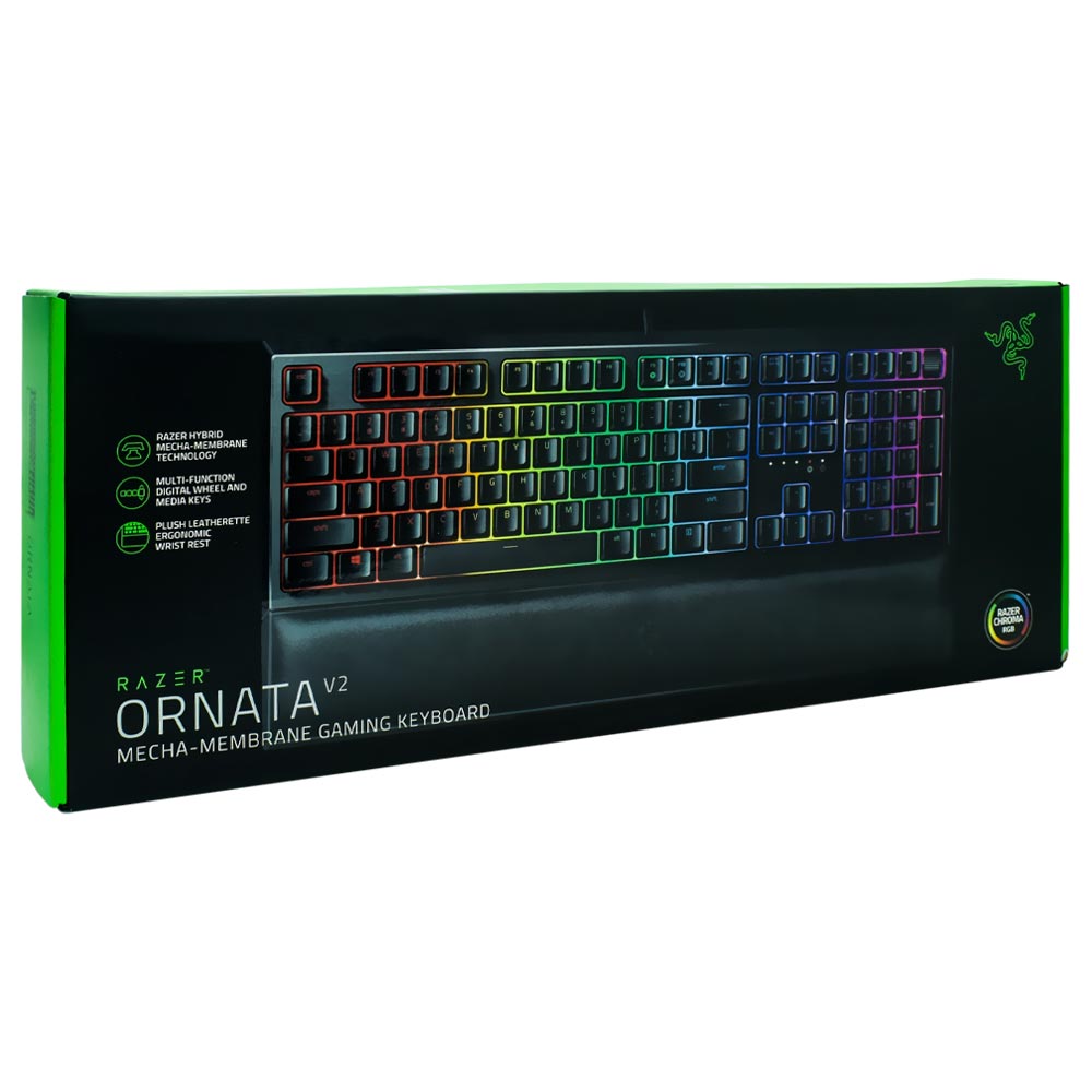 Teclado Gamer Mecânico Razer Ornata V2 Mecha-Membrane USB / RGB / Espanhol - Preto (RZ03-03381000-R311)