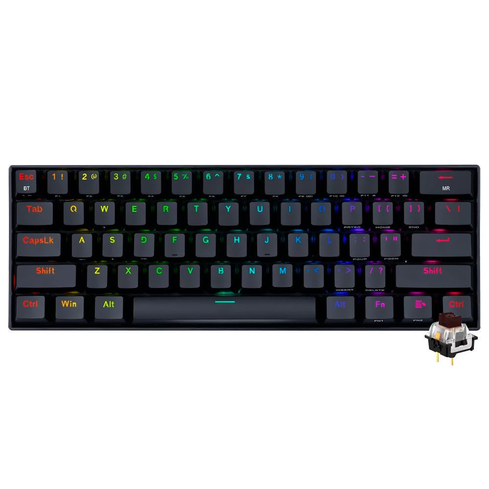 Teclado Gamer Mecânico Redragon K530RGB-PRO Draconic Pro Wireless / Brown / Inglês - Preto