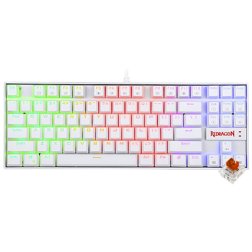 Teclado Gamer Mecânico Redragon K552W-RGB Kumara USB / RGB / Red / Inglês - Branco