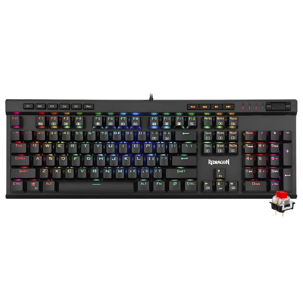 Teclado Gamer Mecânico Redragon K580RGB-PRO Vata Pro Wireless / RGB / Red / Inglês - Preto