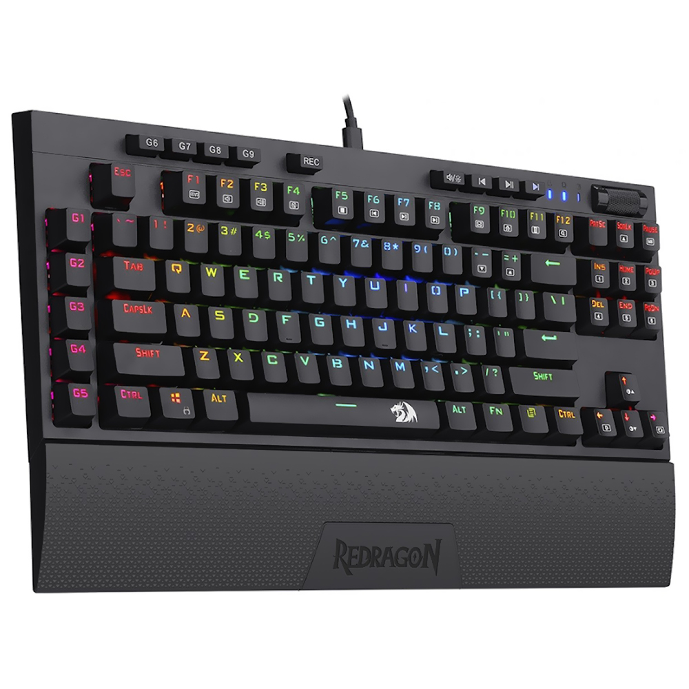 Teclado Gamer Mecânico Redragon K588RGB Broadsword USB / RGB / Brown / Inglês - Preto