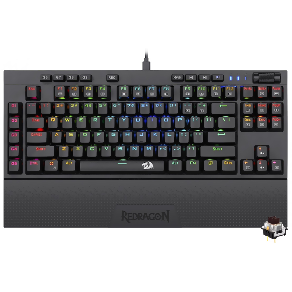 Teclado Gamer Mecânico Redragon K588RGB Broadsword USB / RGB / Brown / Inglês - Preto