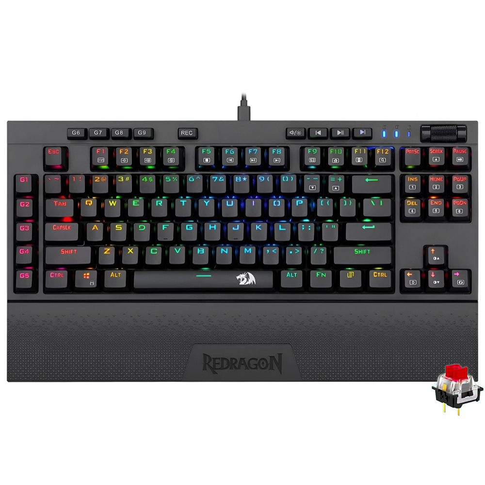 Teclado Gamer Mecânico Redragon K588RGB Broadsword USB / RGB / RED / Inglês - Preto