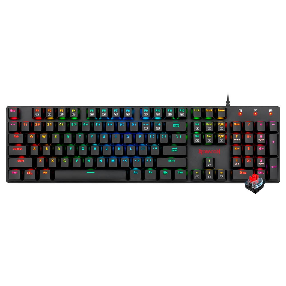 Teclado Gamer Mecânico Redragon K589RGB Shrapnel USB / RGB / RED / Inglês - Preto