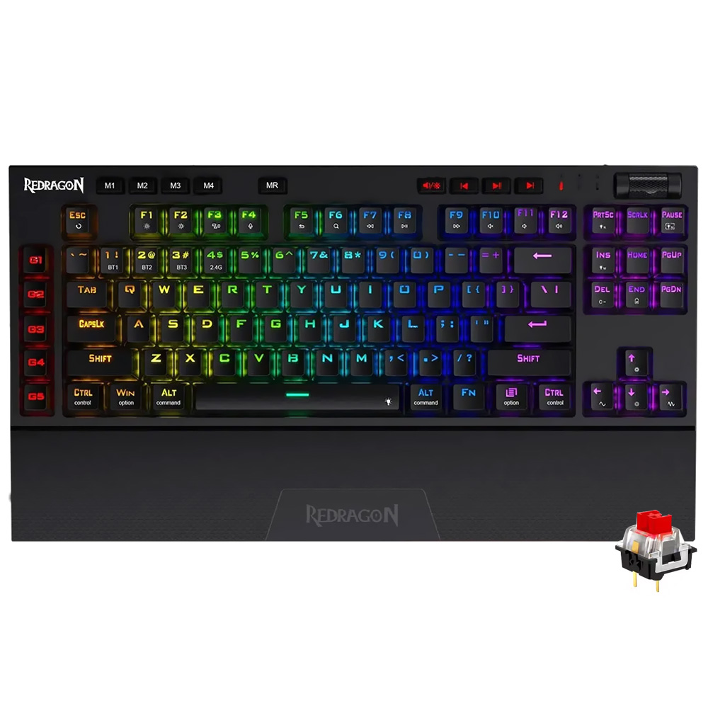 Teclado Gamer Mecanico Redragon K596RGB-PRO Vishnu Wireless / RGB / RED / Ingles - Preto