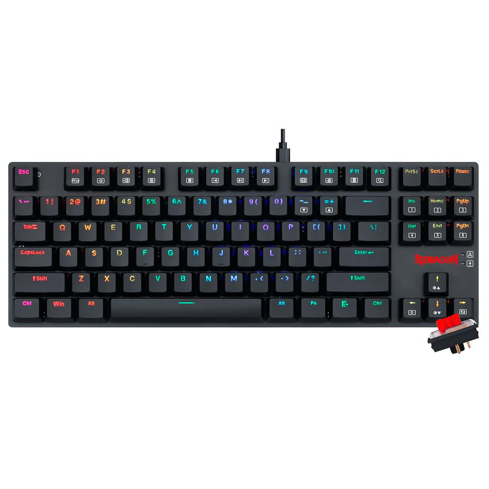 Teclado Gamer Mecânico Redragon K607-RGB APS TKL USB / RED / Inglês - Preto