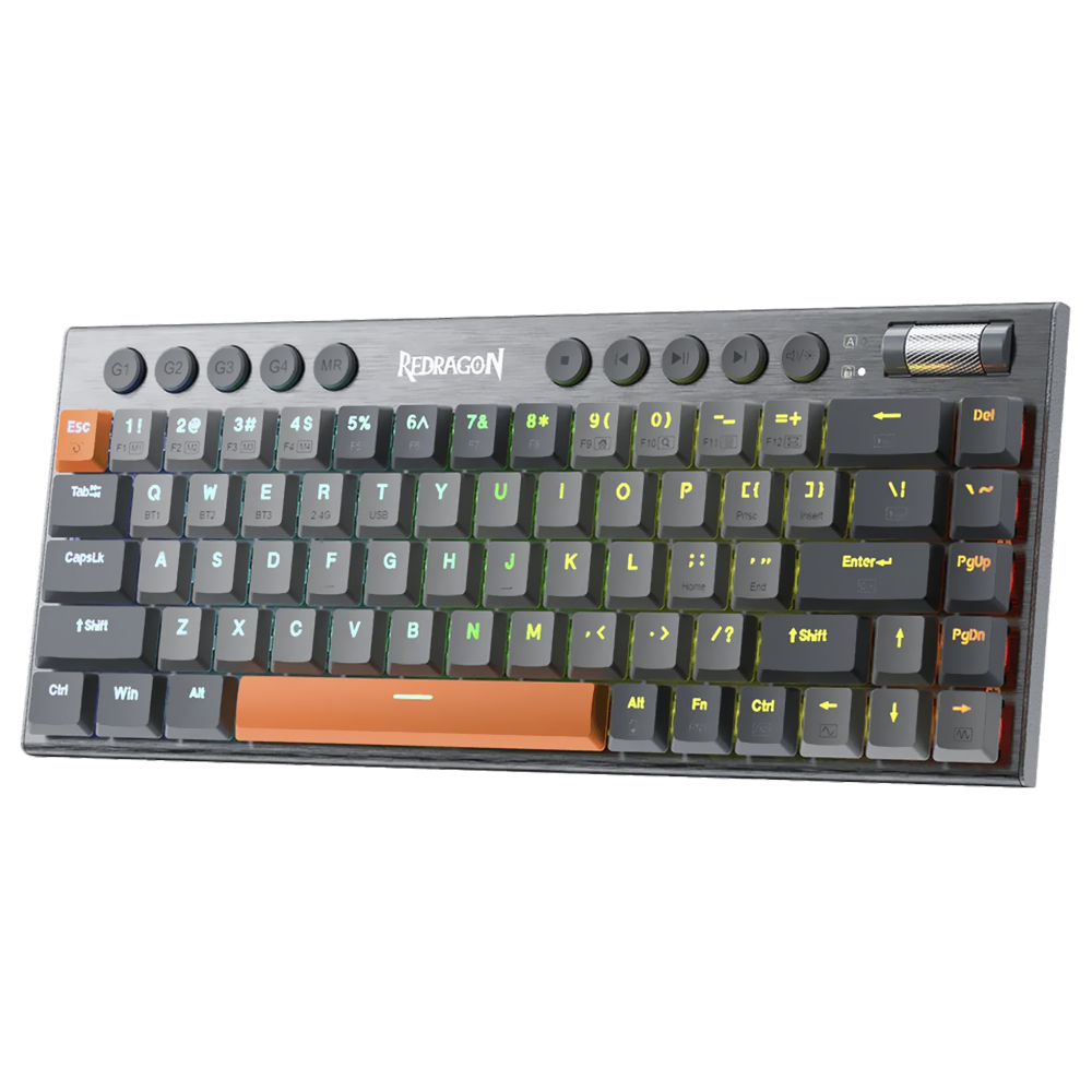 Teclado Gamer Mecânico Redragon K609GG-RGB-PRO Horus SE Mini Wireless / RGB / RED / Inglês - Cinza
