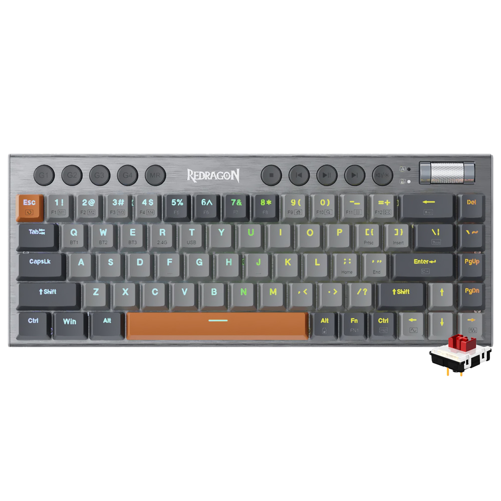 Teclado Gamer Mecanico Redragon K609GG-RGB-PRO Horus SE Mini Wireless / RGB / RED / Ingles - Cinza