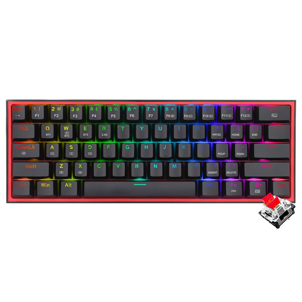Teclado Gamer Mecânico Redragon K616-RGB Fizz Pro Mini Wireless / RGB / RED / Inglês - Preto