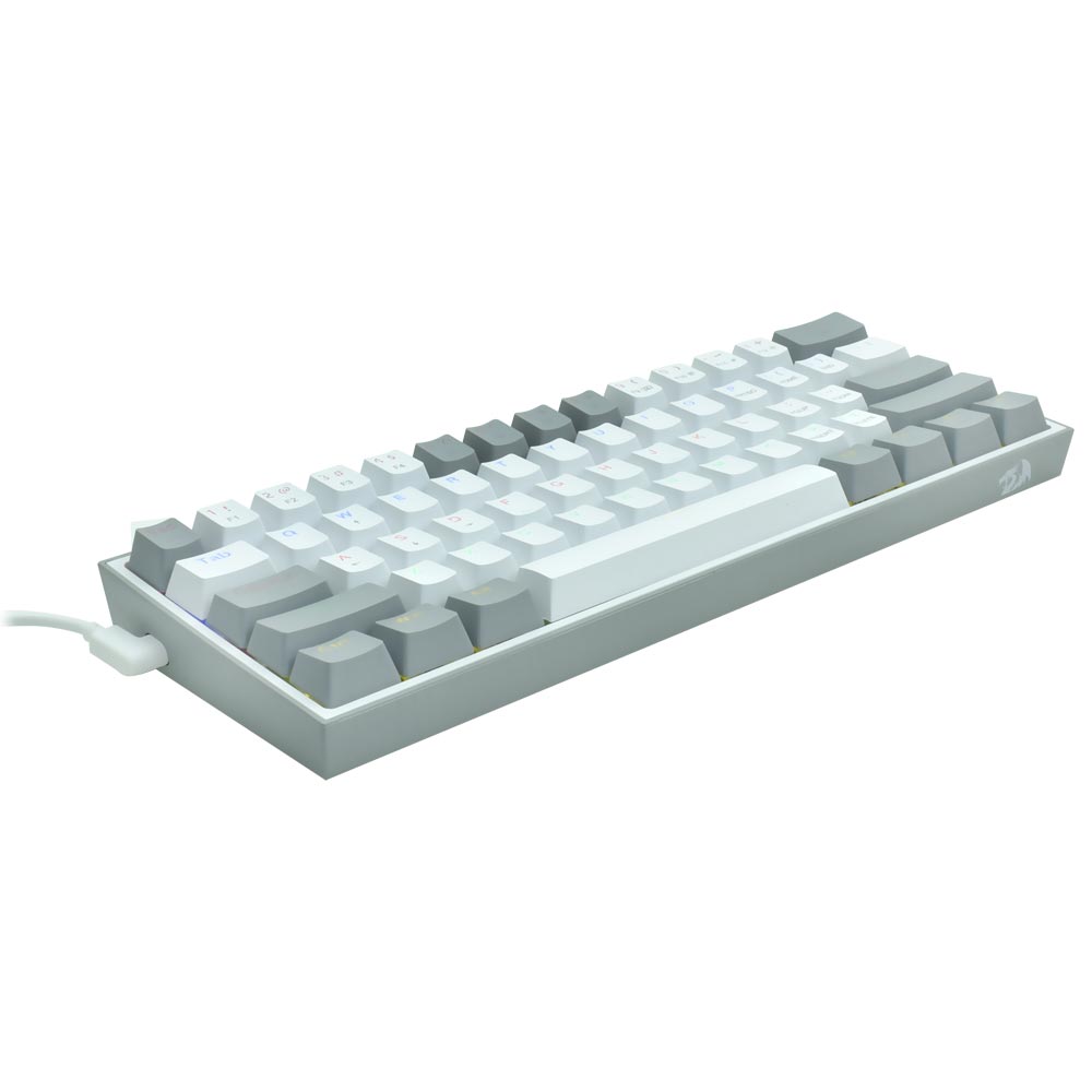 Teclado Gamer Mecânico Redragon K617-R FIZZ Rainbow Mini USB / RGB / Blue / Inglês - Branco / Cinza