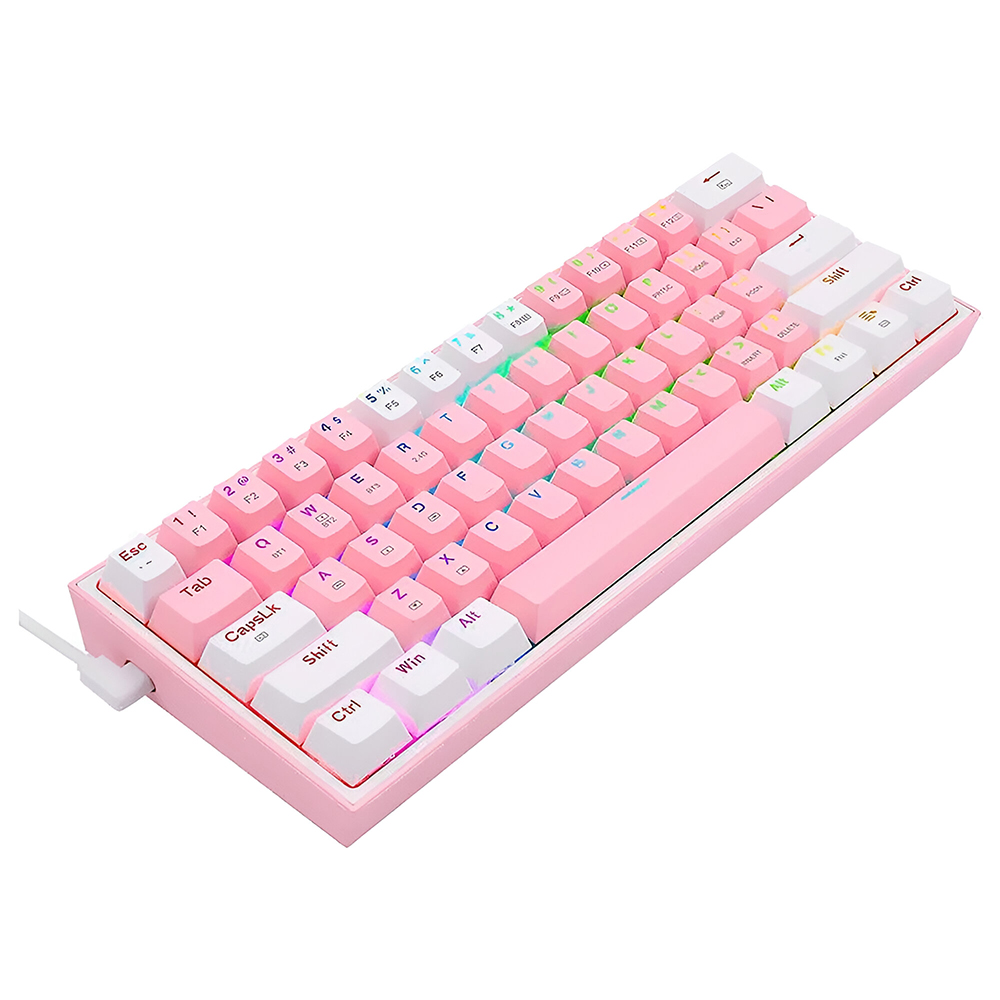 Teclado Gamer Mecânico Redragon K617-R Fizz Rainbow Mini USB / RGB / Blue / Inglês - Rosa / Branco