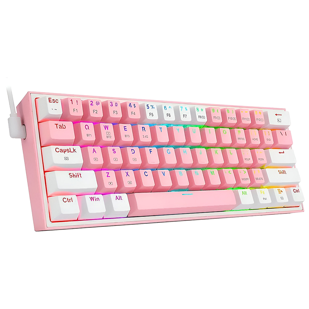 Teclado Gamer Mecânico Redragon K617-R Fizz Rainbow Mini USB / RGB / Blue / Inglês - Rosa / Branco