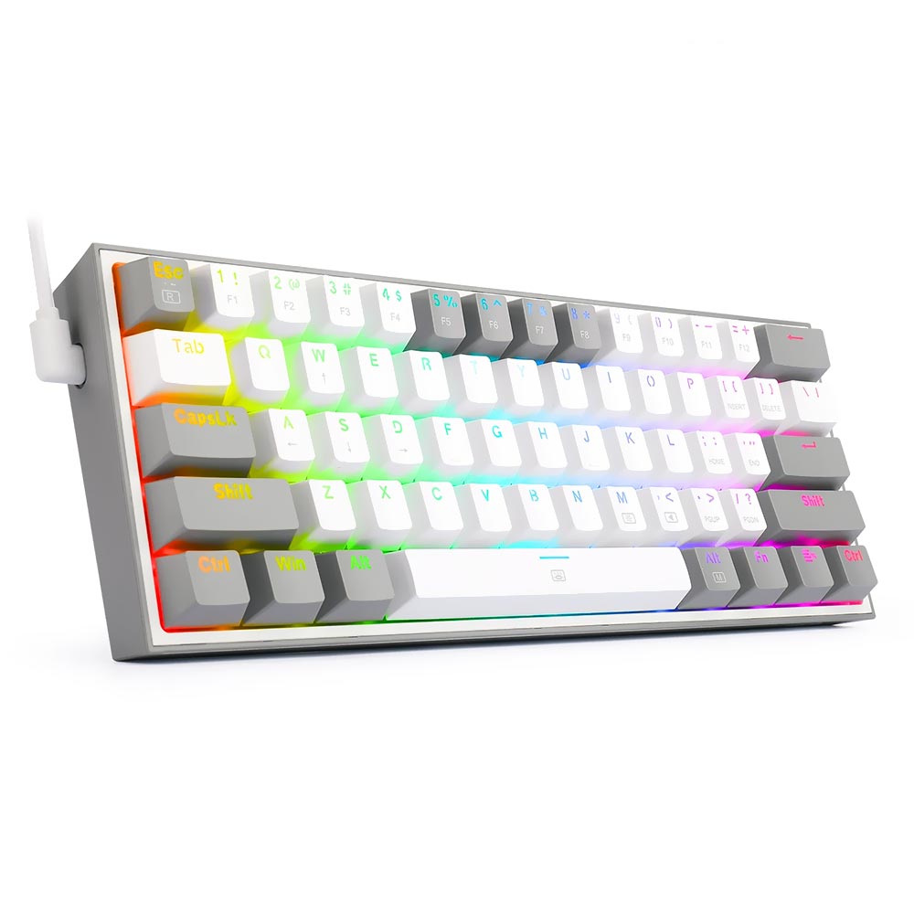 Teclado Gamer Mecânico Redragon K617-RGB Fizz Mini USB / RED / Inglês - Branco / Cinza