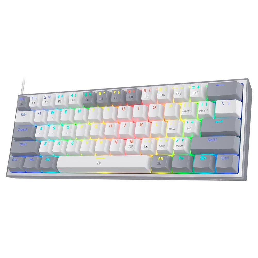 Teclado Gamer Mecânico Redragon K617-RGB Fizz Mini USB / RED / Inglês - Branco / Cinza