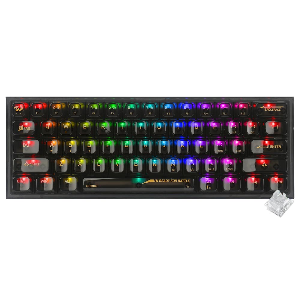 Teclado Gamer Mecânico Redragon K617CTB-RGB Fizz Mini USB / Inglês - Preto Transparente