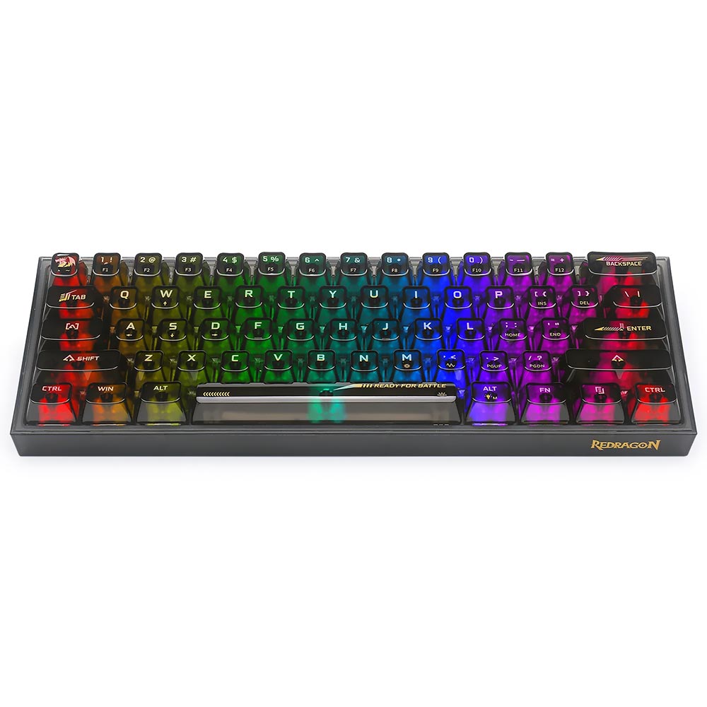 Teclado Gamer Mecânico Redragon K617CTB-RGB Fizz Mini USB / Inglês - Preto Transparente