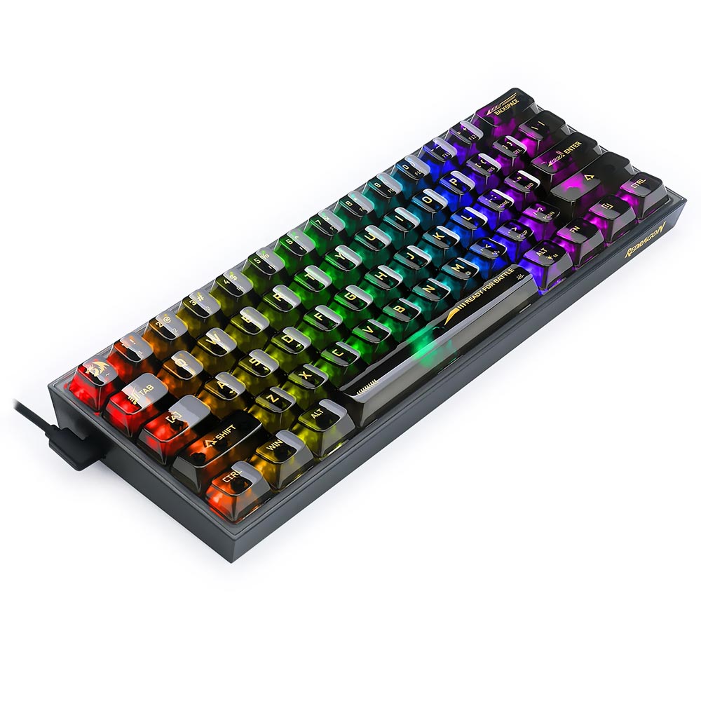 Teclado Gamer Mecânico Redragon K617CTB-RGB Fizz Mini USB / Inglês - Preto Transparente