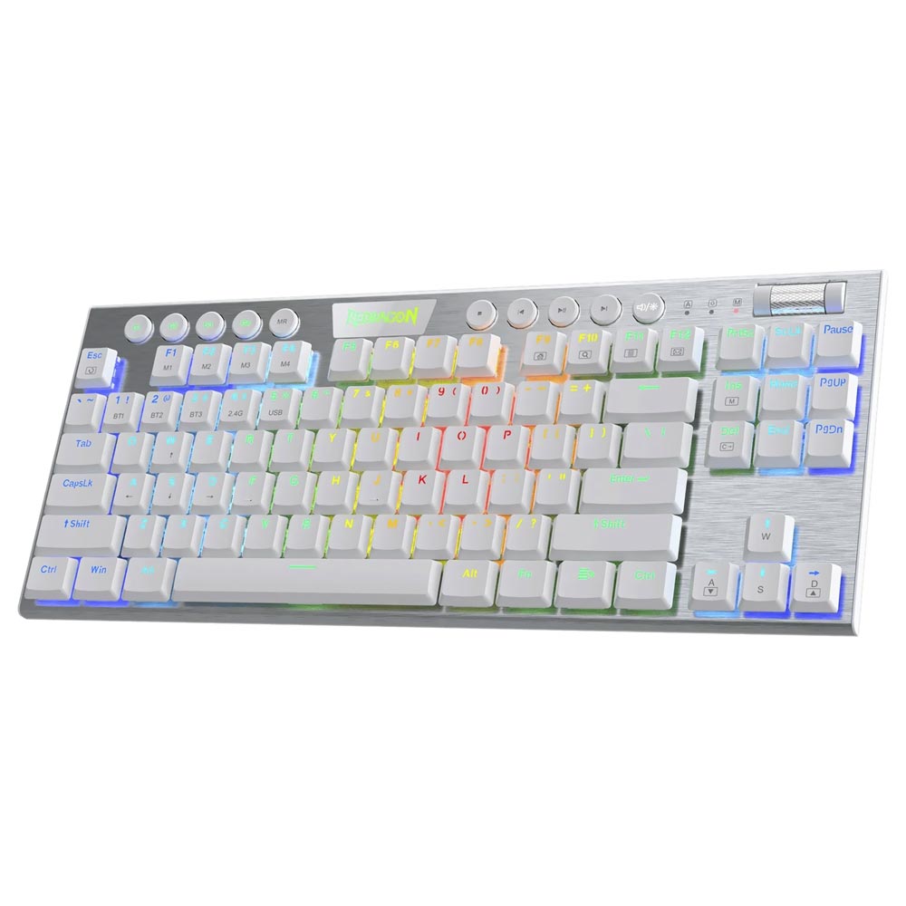 Teclado Gamer Mecânico Redragon K621W-RGB Horus TKL Wireless / RGB / RED / Inglês - Branco