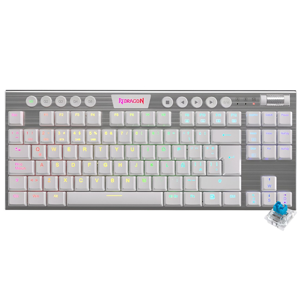 Teclado Gamer Mecânico Redragon K622W-RGB Horus TKL USB / RGB / RED / Espanhol - Branco