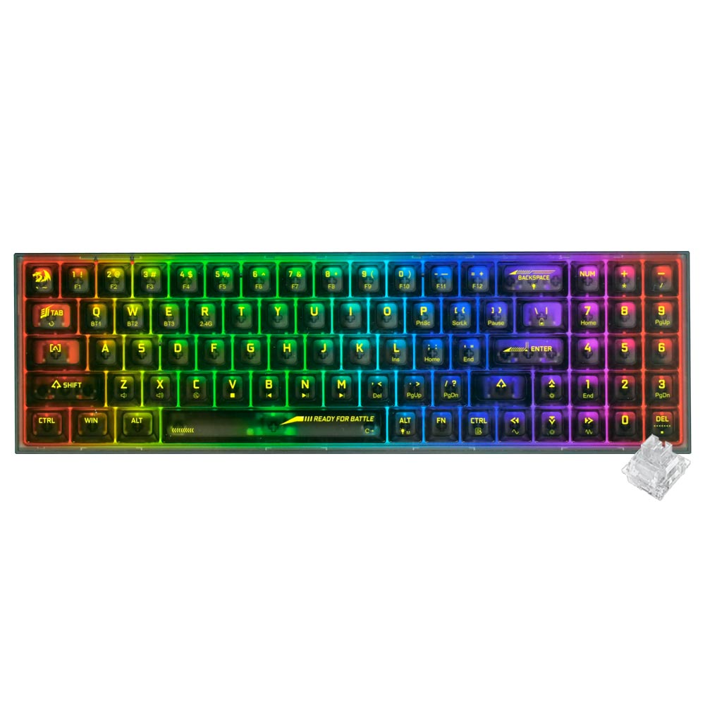 Teclado Gamer Mecânico Redragon K628CTB-RGB-PRO Pollux Pro / Inglês - Preto Transparente